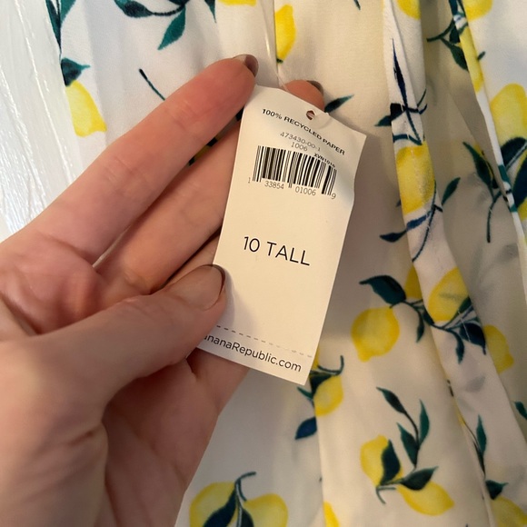 Banana Republic NWT White Lemon Print Midi Dress Size 10 Tall - Picture 7 of 11